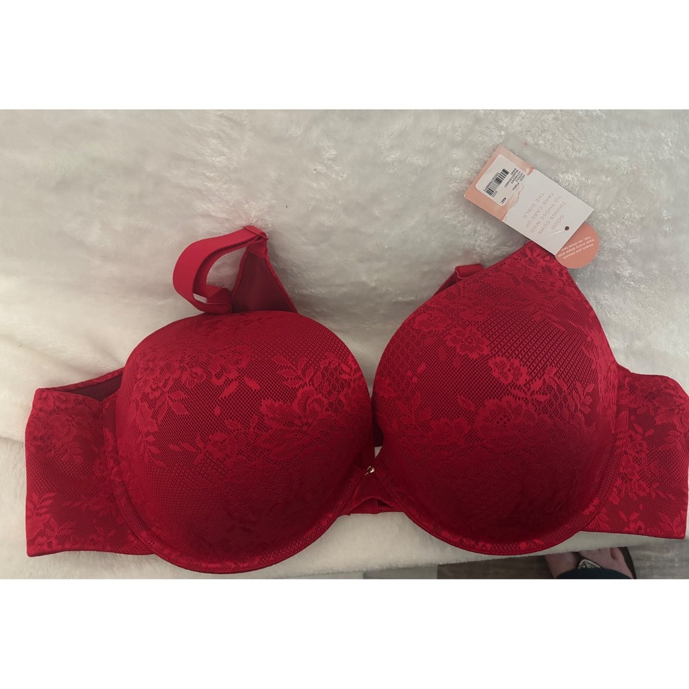 Cacique Modern Collection Red Floral Lace Boost Plunge Bra 46C NEW